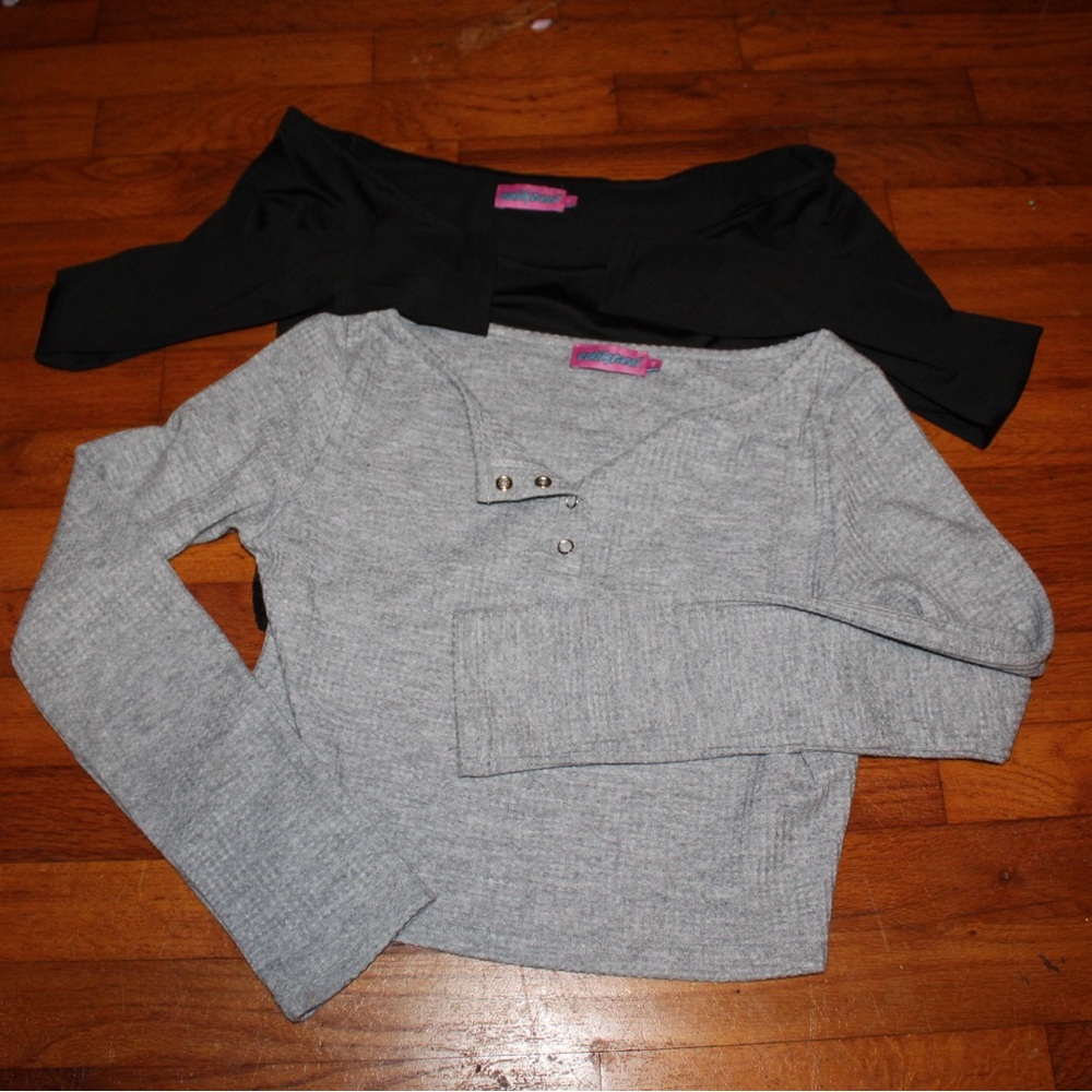 Edikted Gray and Black Long Sleeve Tops